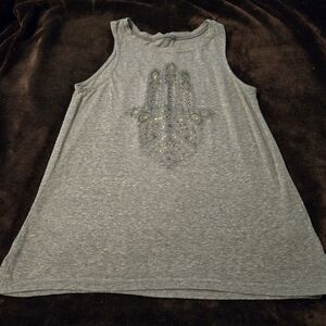 Gray Sleeveless Top with Embellished Design